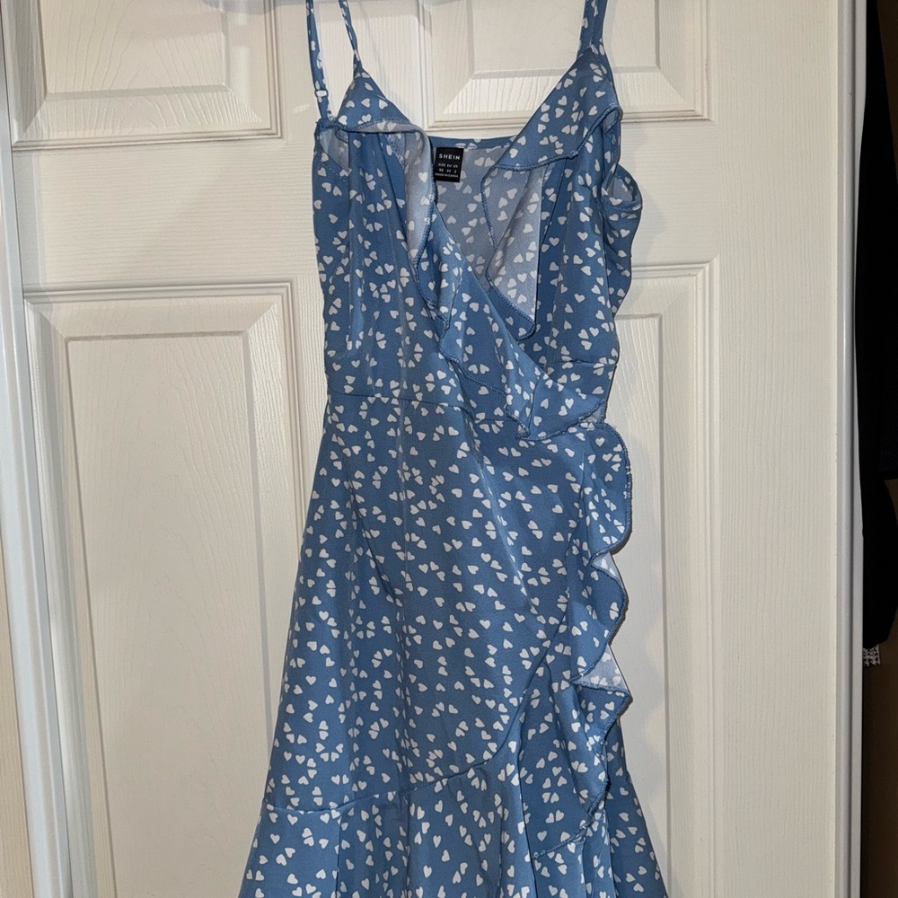 SHEIN Blue Mini Dress with Heart Pattern